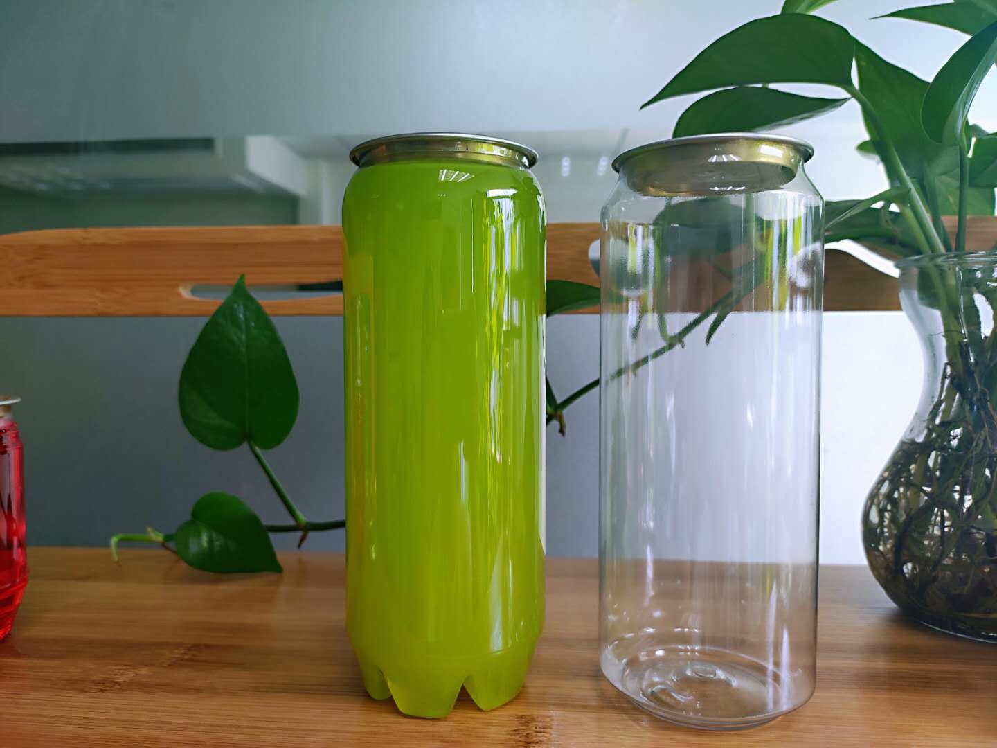 250ml Slim Cylinder Plastic Drink Can , Transparent PET Plastic Can For